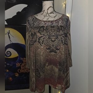 Cafe Style Multi Patterened Quarter Sleeve Top